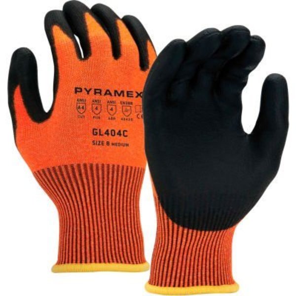 Pyramex Polyurethane HPPE HiVis Orange Liner A4 Cut-Resistant Gloves, Size Large - Pkg Qty 12 GL404CL